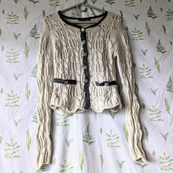 Sweaters - 100% Wool Simona Barbieri Twin-set Light Force Spa Italian Open Knit Cardigan